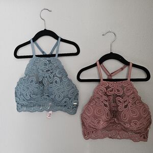 Lace High Neck Padded Push Up Bralette -Blue & Mauve Victoria Secret PINK Halter